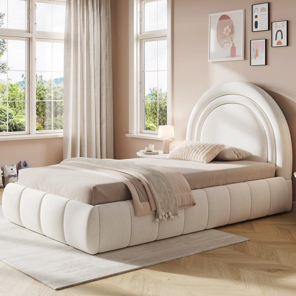 LETTO Contenitore per bambini 90x200 cm in velluto beige con rete a doghe