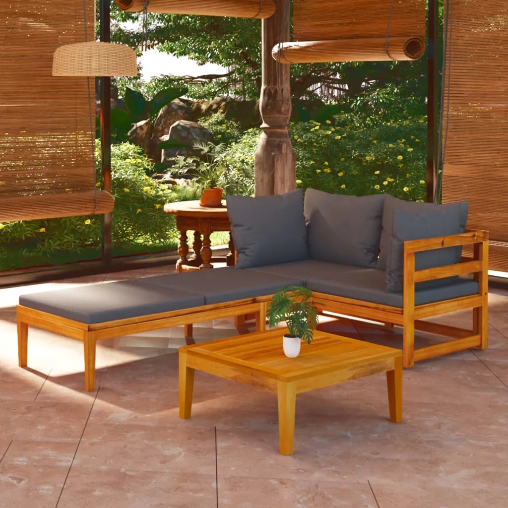 Set Divani Giardino 3 pz | Set Salotto da Giardino con Cuscini Grigio Scuro Legno Acacia