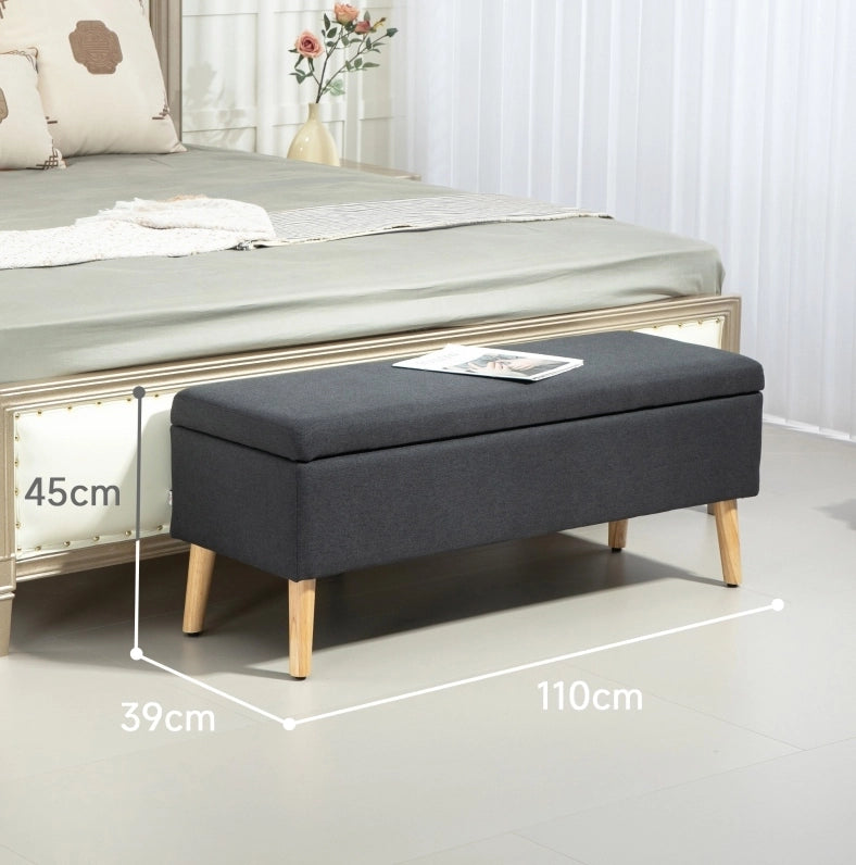 Panca imbottita con vano contenitore 110 x 39 x 45 cm; poliestere grigio scuro