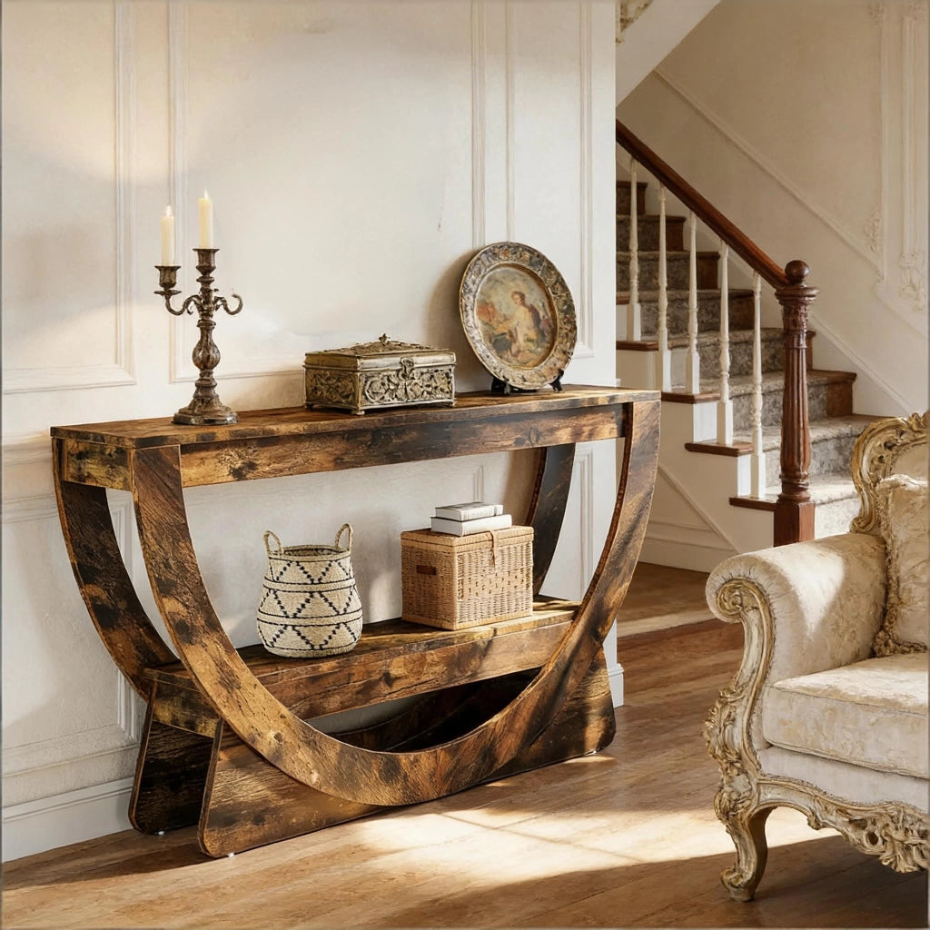 Mobile TV con 2 ripiani aperti e passacavi, stile rustico per soggiorno, in MDF marrone scuro, 160 × 30 × 80,5 cm