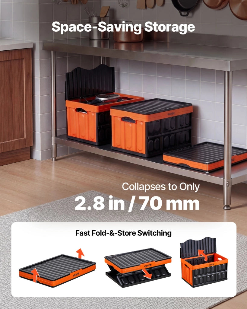 Set 3 Cassette Pieghevoli con Coperchio 45 L in Plastica PP, Scatole Portaoggetti Impilabili Salvaspazio per Casa e Garage