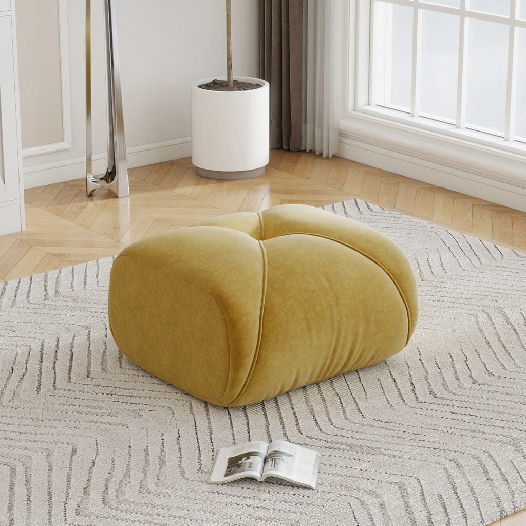 Divano modulare in ciniglia gialla con design ergonomico