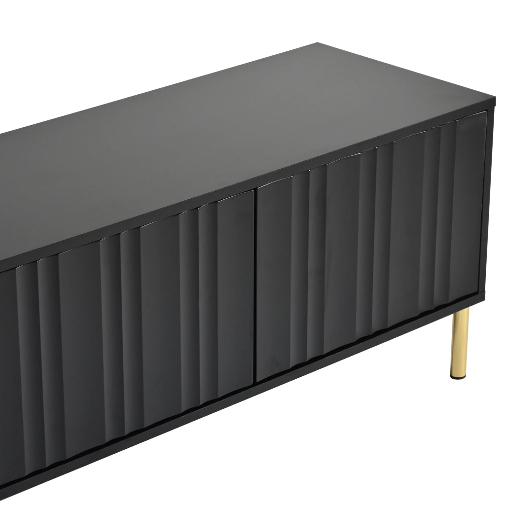Mobile TV a 4 ante con 8 ripiani; piedini dorati alti 15 cm in MDF e pannello di particelle nero 190 × 38 × 48 cm