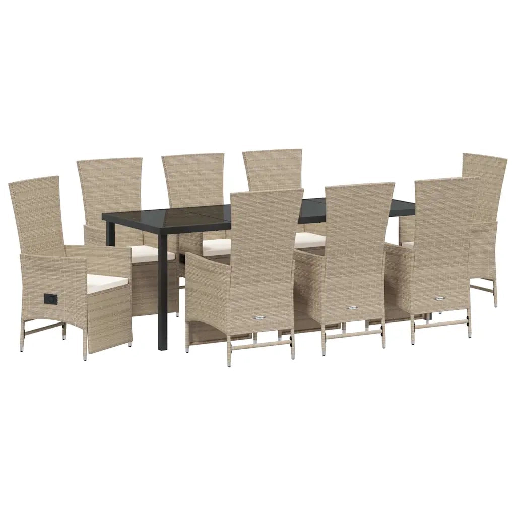 Set da Pranzo per Giardino con cuscino 9 pcs Beige polyrattan 3379477