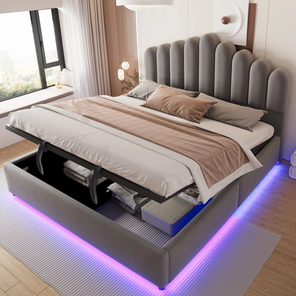letto imbottito velluto grigio 180 x 200 cm