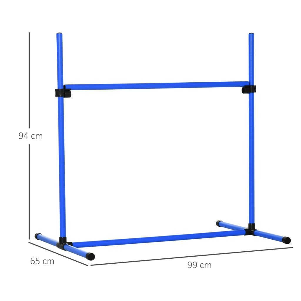 Set Agilità per Cani 4 Pezzi, 99x65x94 cm, Altezza Regolabile, 2 Asti Ostacoli, 2 Slalom, 4 Barre a Terra in Plastica, Blu