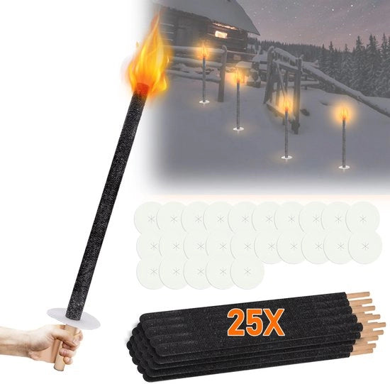 25x Torce da illuminazione 72cm (90 min) - Torce da giardino con cappuccio e contenitore per olio