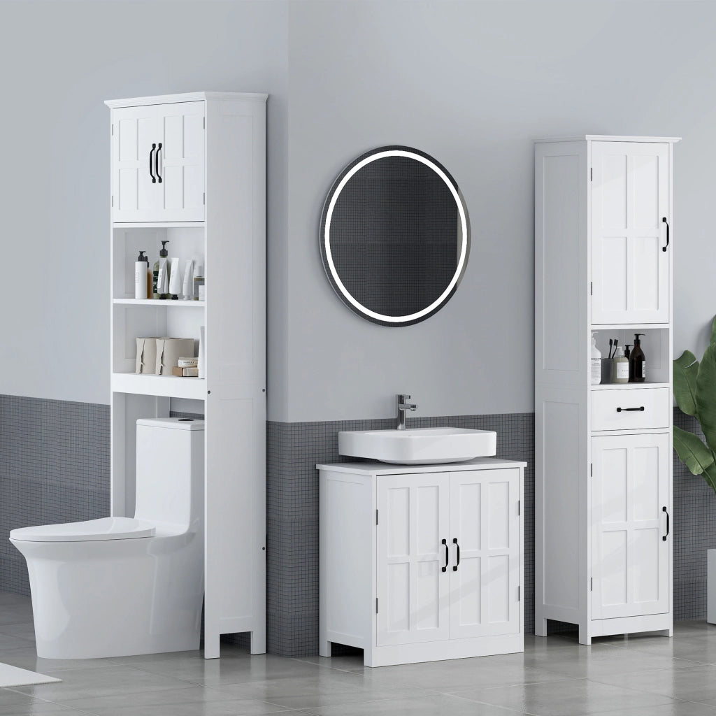 Mobiletto Sospeso per Bagno con 2 Ante e Ripiano Regolabile ¨C Minimal ¨C 66x23x178 Bianco