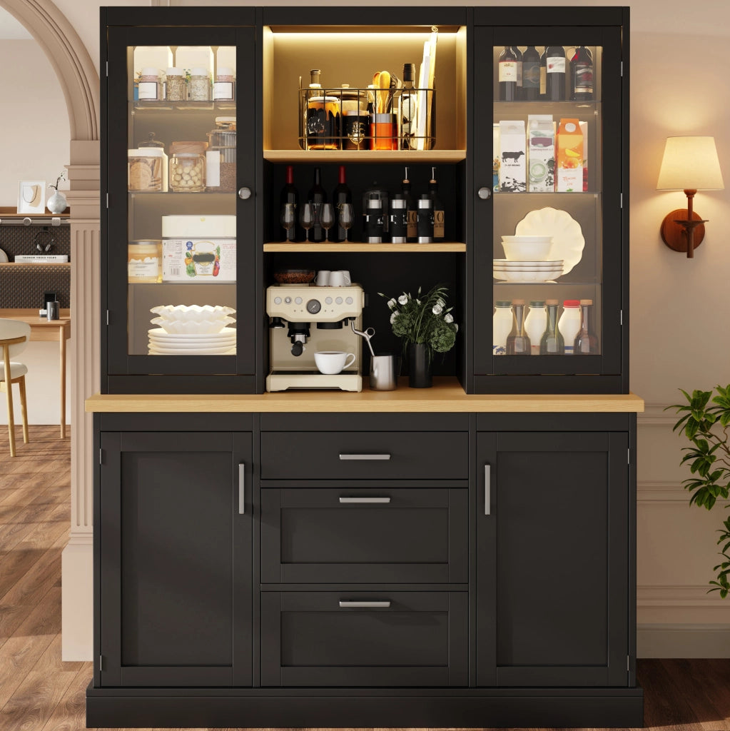 Mobile da cucina 140x40x185 cm in MDF nero con LED RGB e contenitore