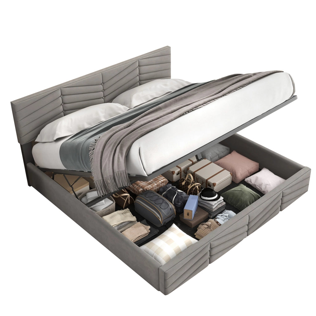 Letto Contenitore Letto Matrimoniale 160 x 200 cm con Testiera Regolabile; senza Materasso; Velluto; Grigio