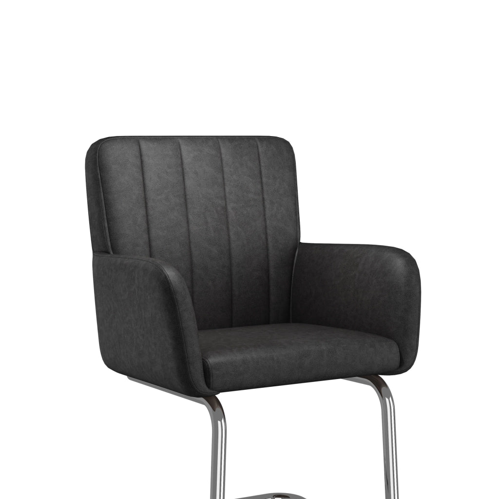 Set da 6 Sedie da Pranzo in Ecopelle Nera con Gambe Metalliche a Zigzag e Schienale Verticale