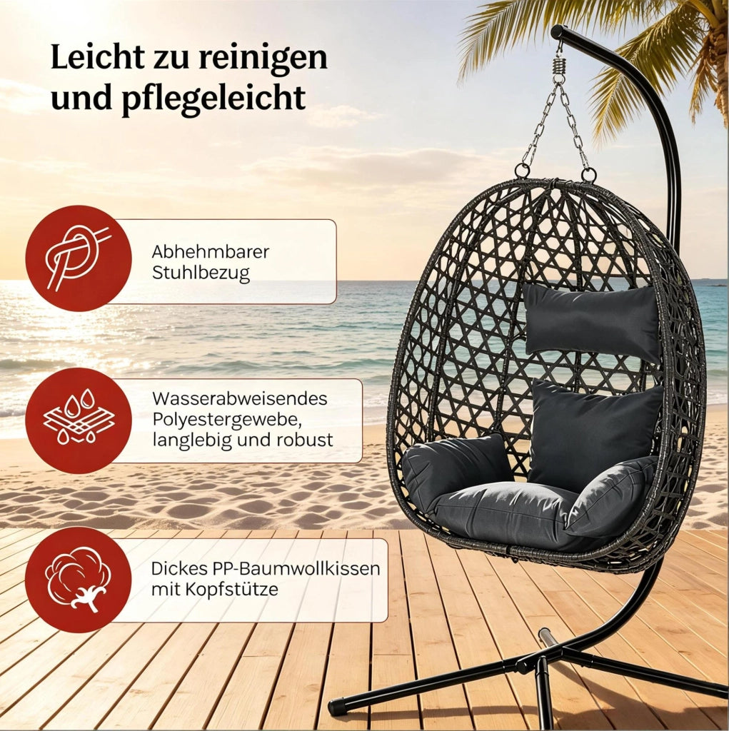 Poltrona sospesa regolabile in rattan PE con base stabile