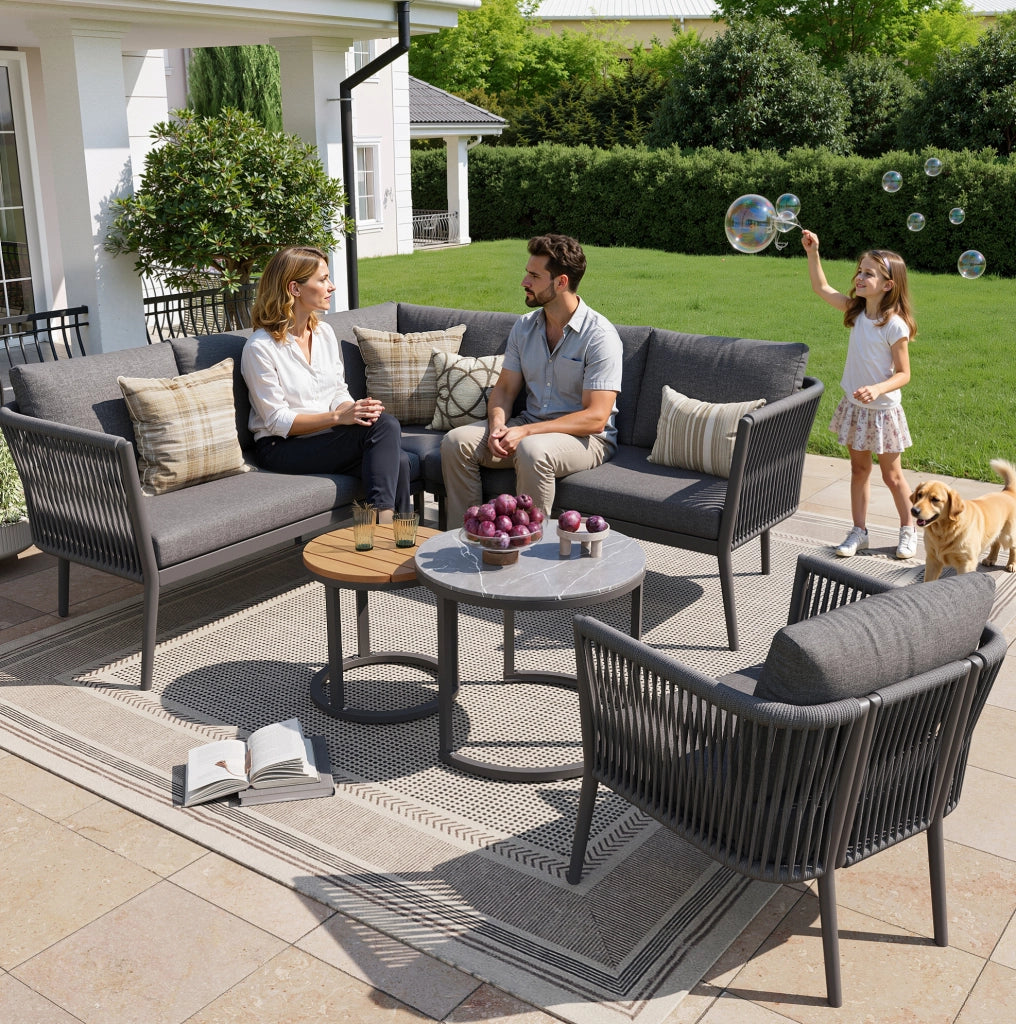 Set Salotto da Esterno Modulare 6 Pezzi per 5-6 Persone con Poltrone in PE Rattan e Tavolini per Giardino, Terrazza o Balcone, Grigio