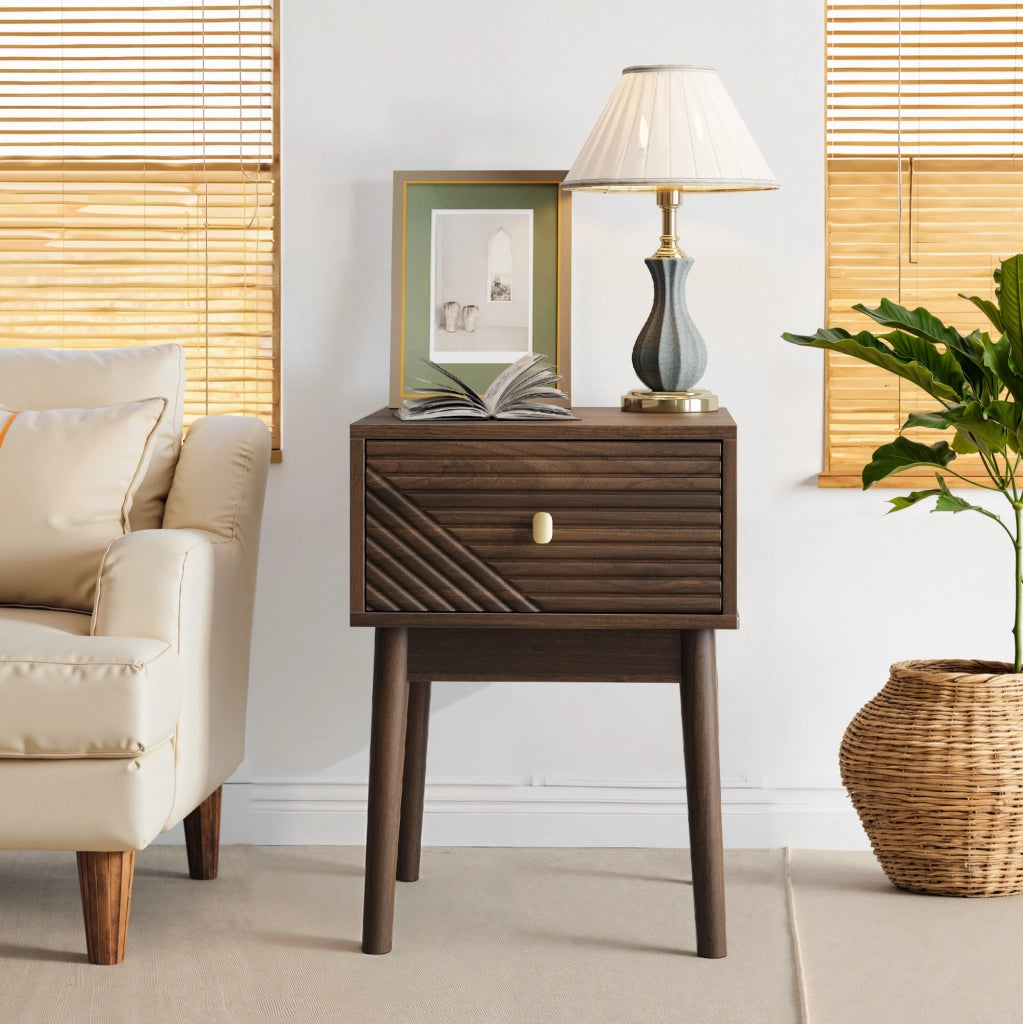 Comodino Moderno in MDF Effetto Noce con 2 Cassetti, 40x40x55 cm, Set da 2 Pezzi