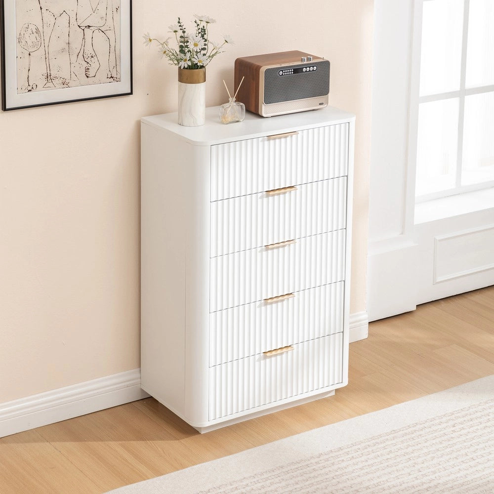 Cassettiera 5 Cassetti ¨C MINIMAL ¨C Bianco, MDF, Maniglie in Metallo
