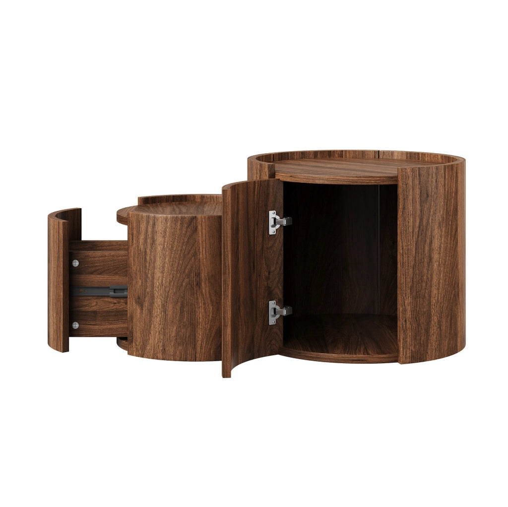 Tavolino da caffè rotondo con contenitore e cassetti 77;5x47;5x40 cm in truciolare noce