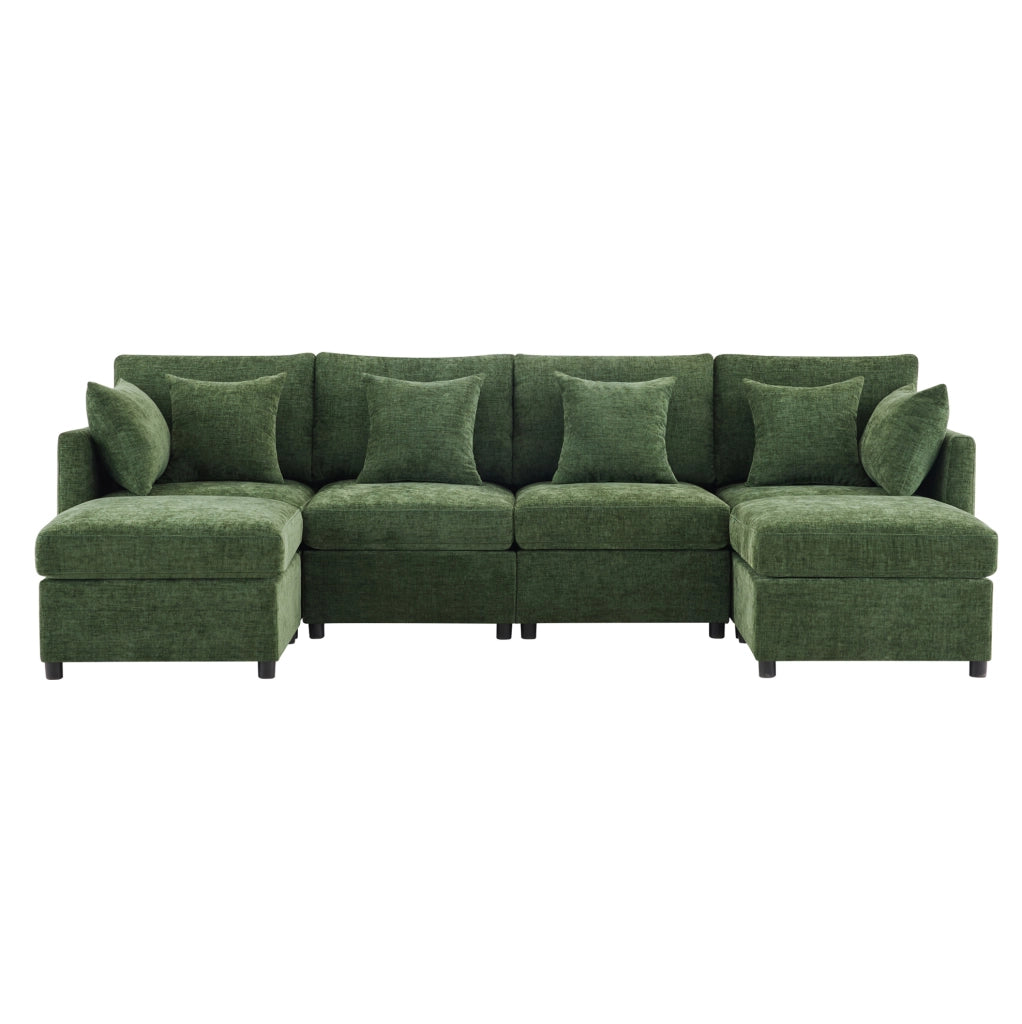 Divano modulare trasformabile in U e L 278x161x81 cm in ciniglia verde