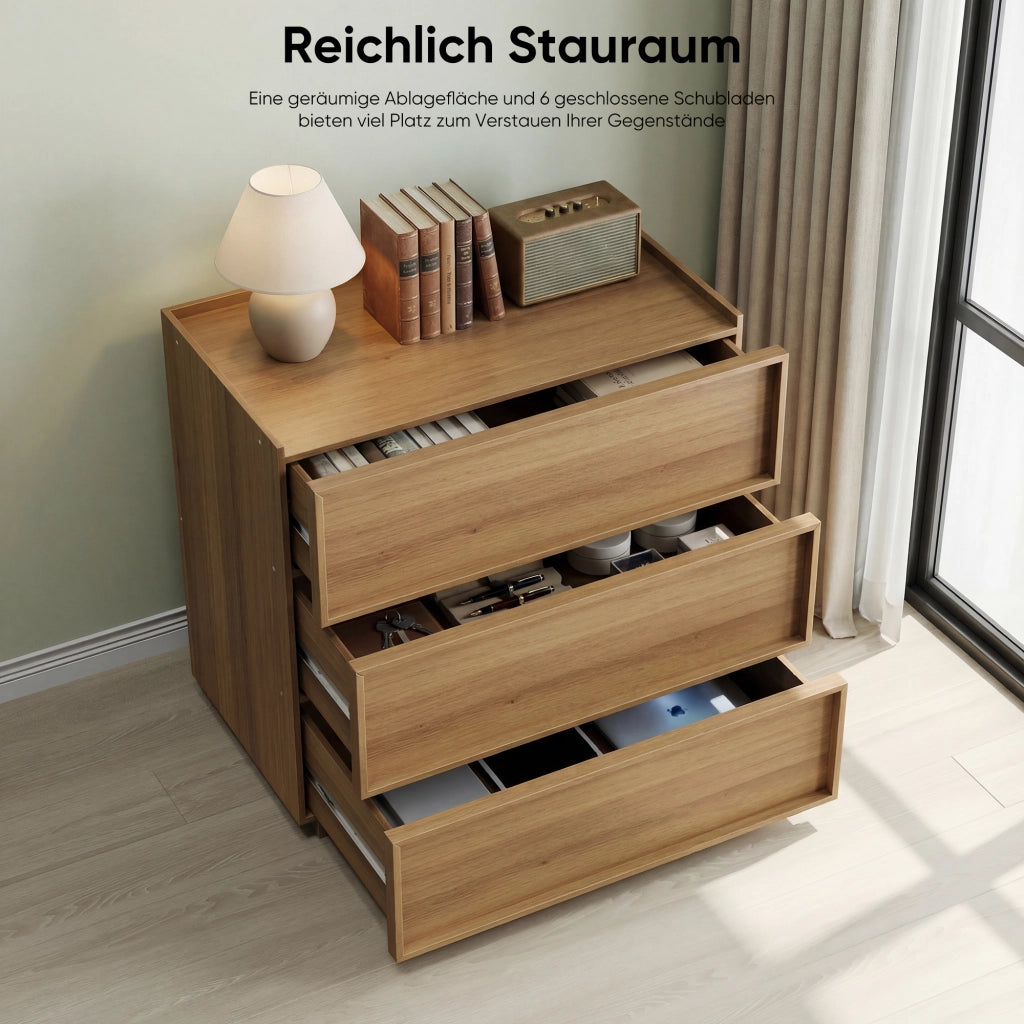 Cassettiera con 3 cassetti, stile moderno, per camera da letto, in MDF e pannello truciolare, rovere, 80 × 48 × 78 cm