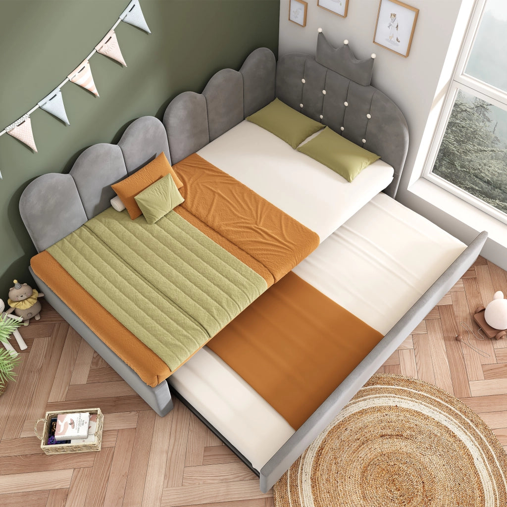 Letto Singolo 90x200 cm Imbottito con letto estraibile; Velluto; Grigio