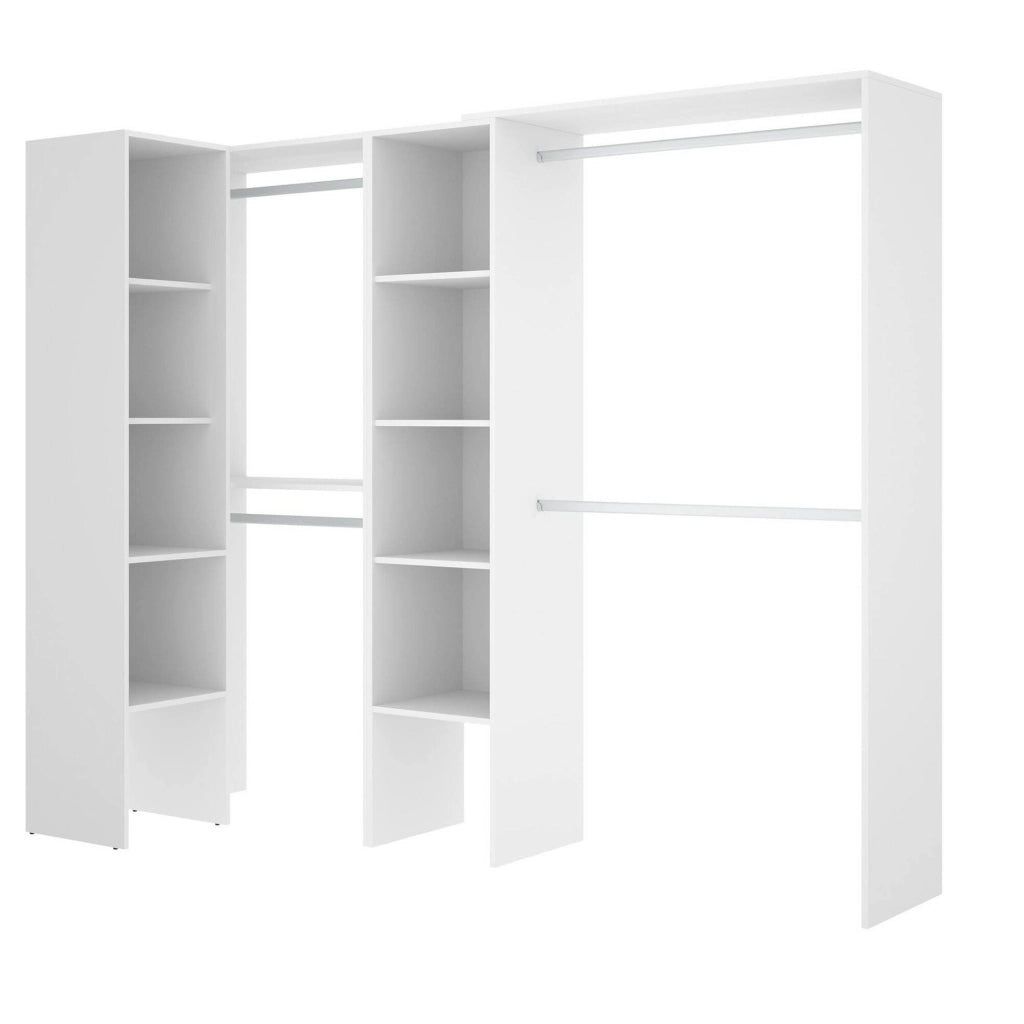 Guardaroba Antilope, Struttura per cabina armadio angolare, Mobile appendiabiti aperto ad angolo, 228x79h187 cm, Bianco