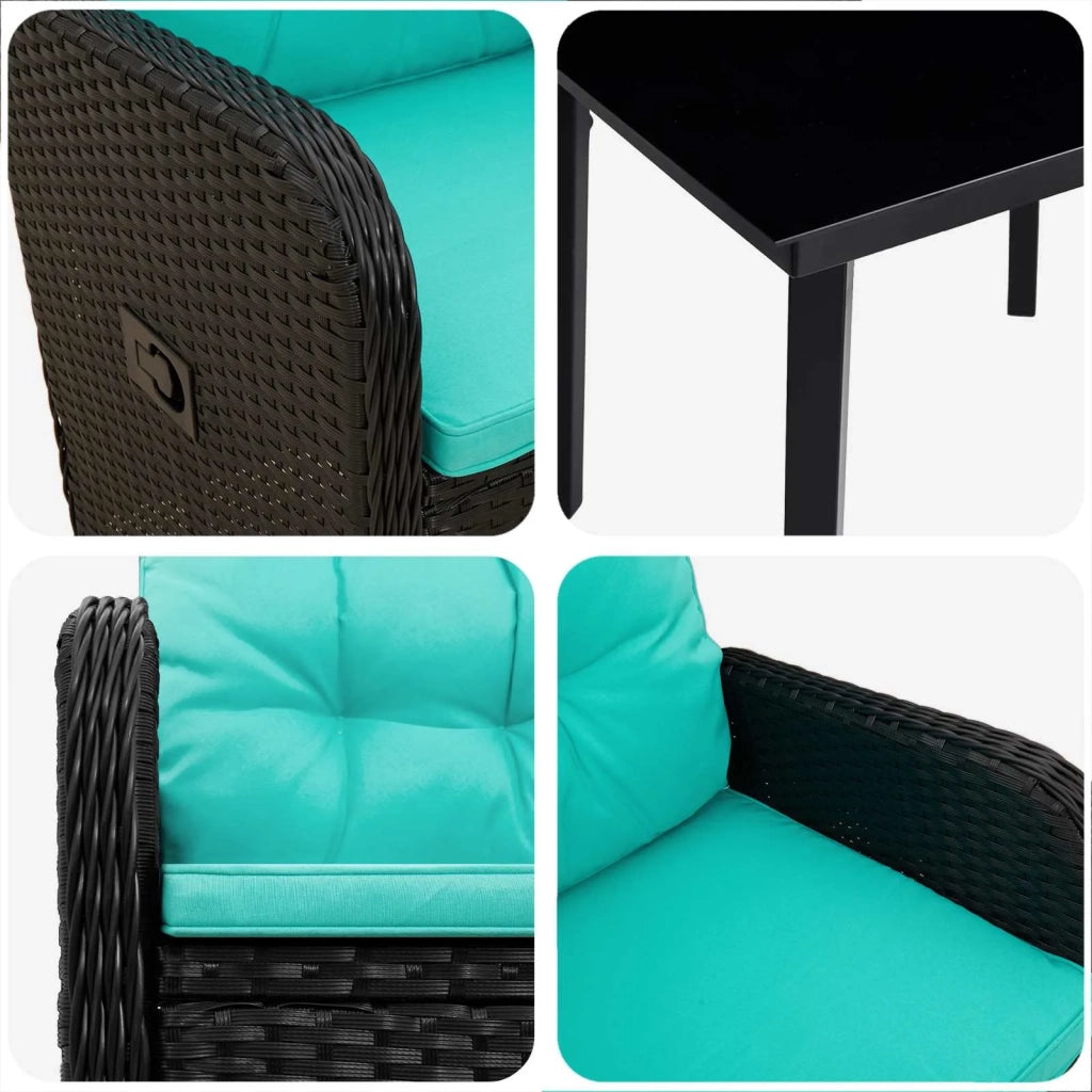 Set da Pranzo per Giardino 5 pz Nero e Turchese 3422477