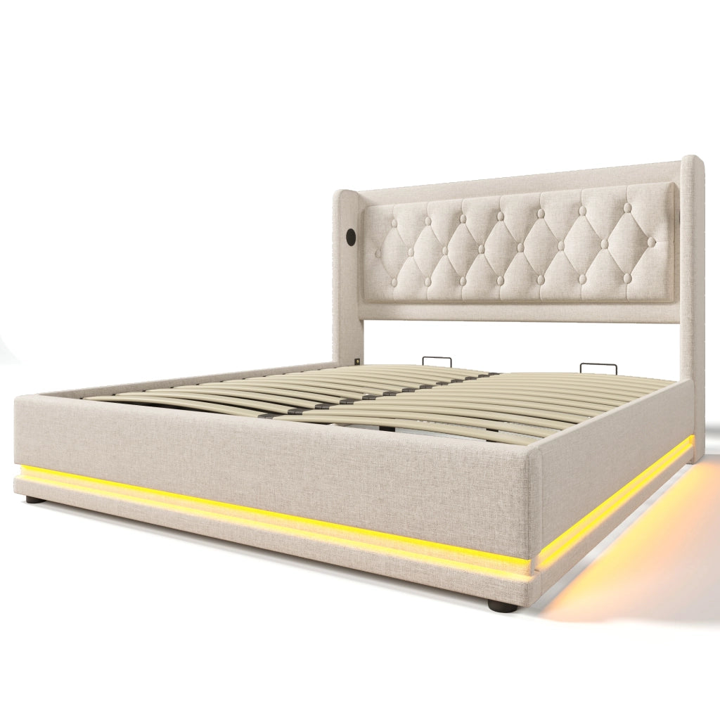 Letto matrimoniale imbottito beige 140x200 cm