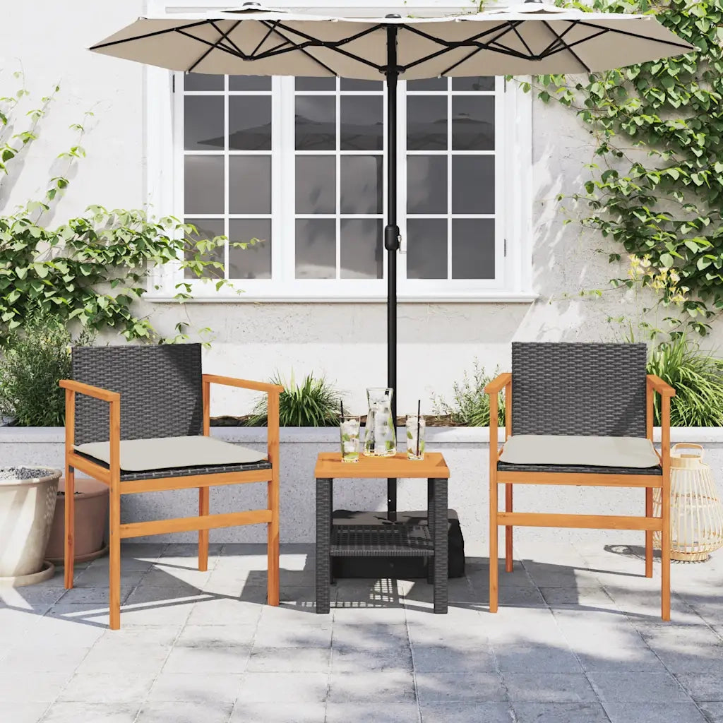Sedie Giardino con Cuscini 2 pz | Sedie da Esterno Nere Polyrattan e Legno Massello