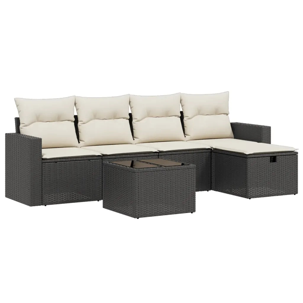 Set Divano da Giardino 6 pz con Cuscini Nero in Polyrattan 3263472