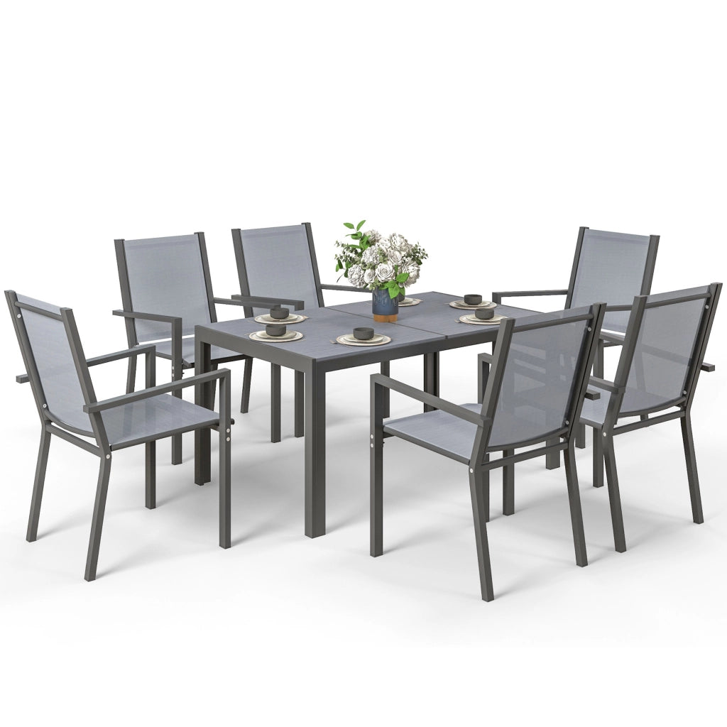 Set tavolo da pranzo giardino 6 persone ¨C Xylo ¨C sedie impilabili telaio acciaio grigio
