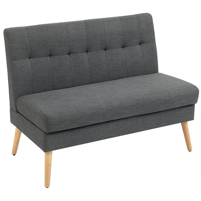 Divano 2 posti 118x68x90 cm con schienale trapuntato in legno di caucciù grigio scuro