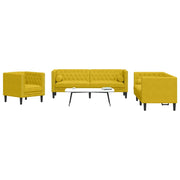 Set Divani Chesterfield 3pz con Cuscini Giallo Velluto