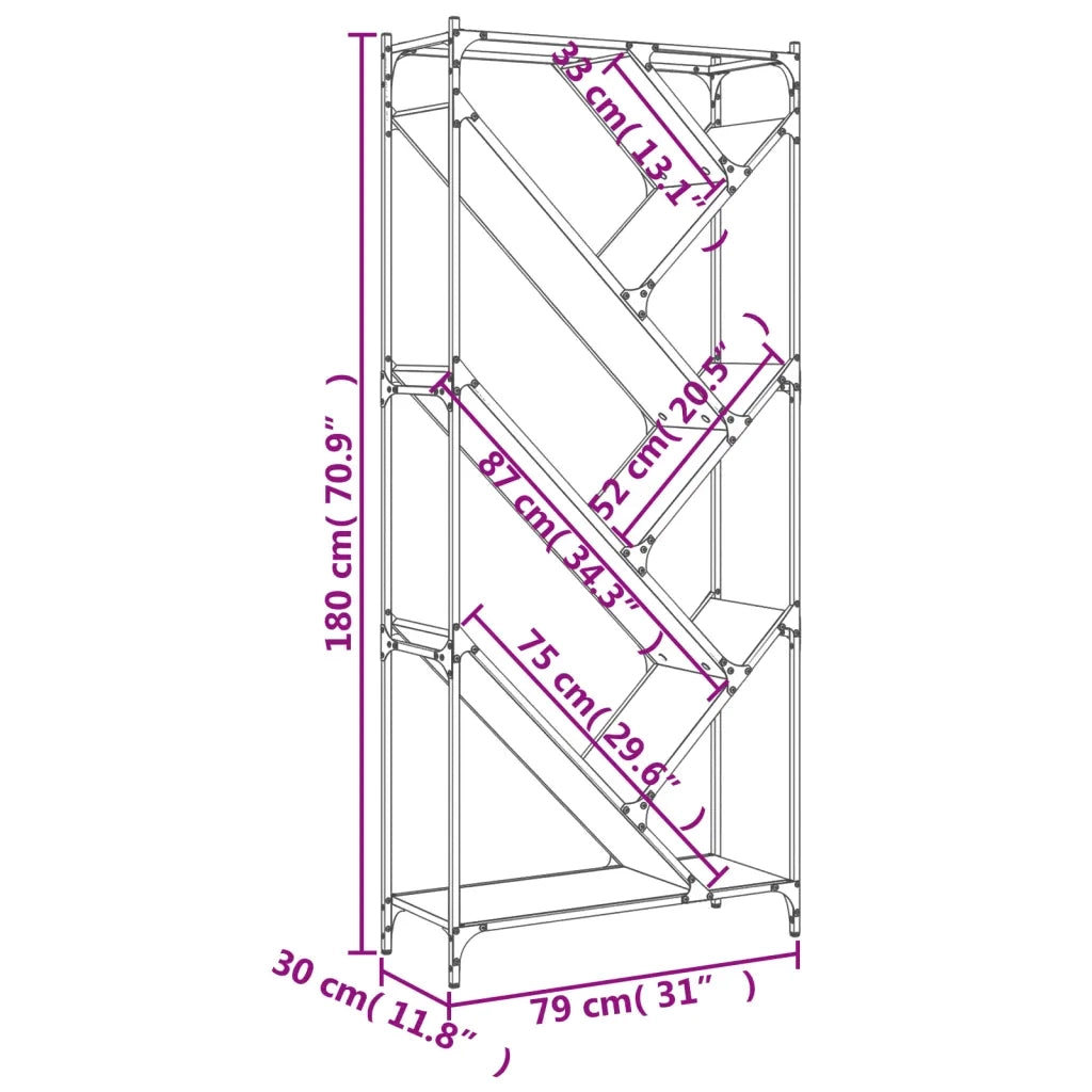 Libreria-Scaffale per Libri-Mobile di Stoccaggio Grigio Sonoma 79x30x180cm Legno Multistrato e Metallo