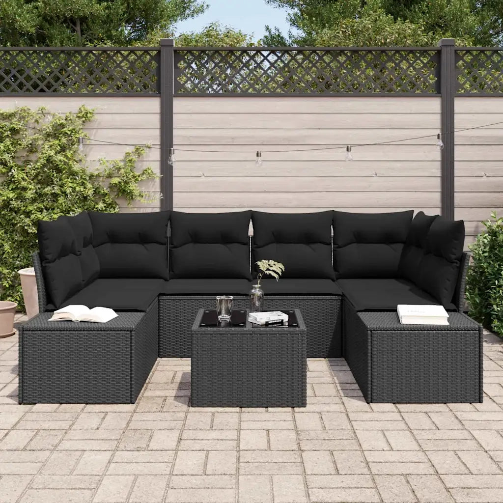 Set Divano da Giardino con cuscino 8 pcs Nero polyrattan