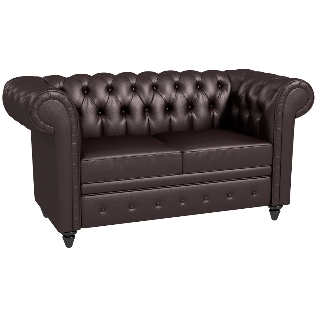 Divano 2 Posti Chesterfield in Ecopelle con Cuscino Rimovibile ¨C Minimal ¨C 160x84x80 cm Marrone