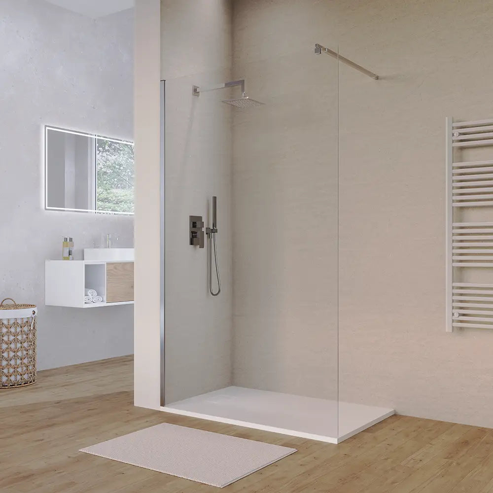 Doccia walk-in 90 cm vetro 8mm anticalcare trasparente h200 profili cromo | Keros