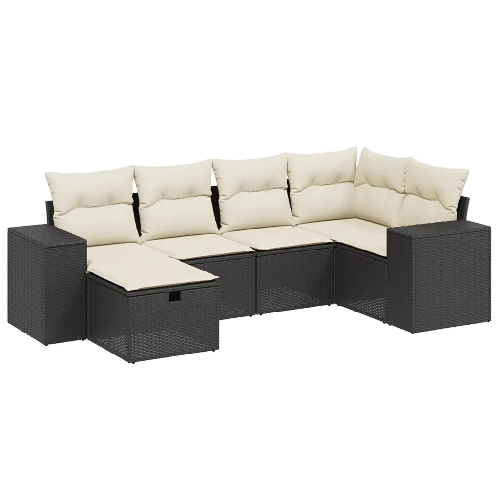 Set Divano da Giardino 6 pz con Cuscini Nero in Polyrattan