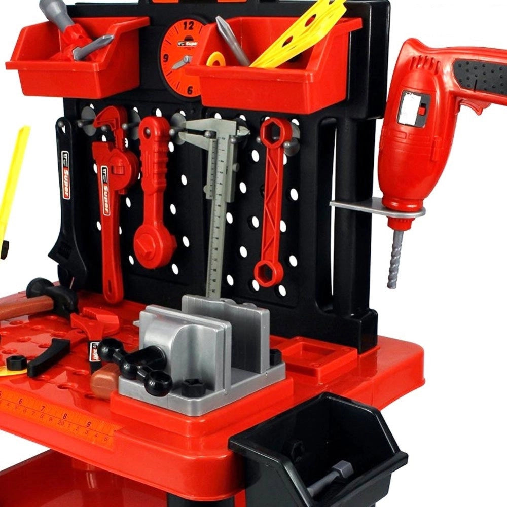 Trade Shop - Banco Da Lavoro Per Bambini 54 Pezzi Attrezzi E Accessori Con Trapano Giocattolo -