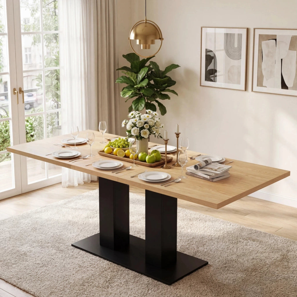 Tavolo da pranzo allungabile 140/180x70 cm, MDF, per 6-8 persone, design semplice, colore legno naturale