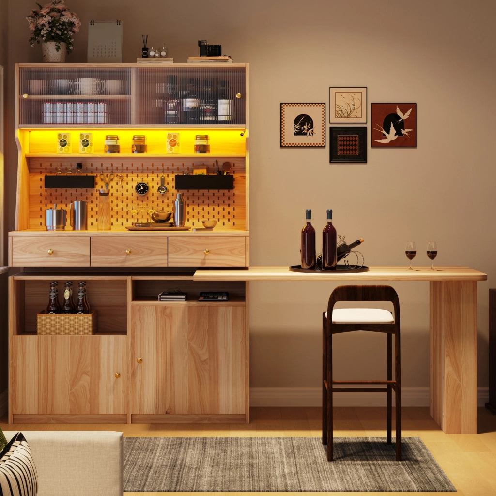 Mobile alto con scrivania e LED controllabili da app in MDF e vetro naturale