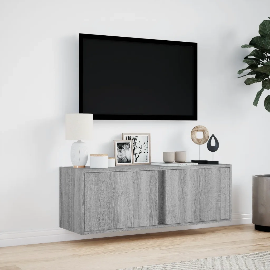 Mobile TV a Parete con Luci LED Grigio Sonoma 100x31x35 cm 852269