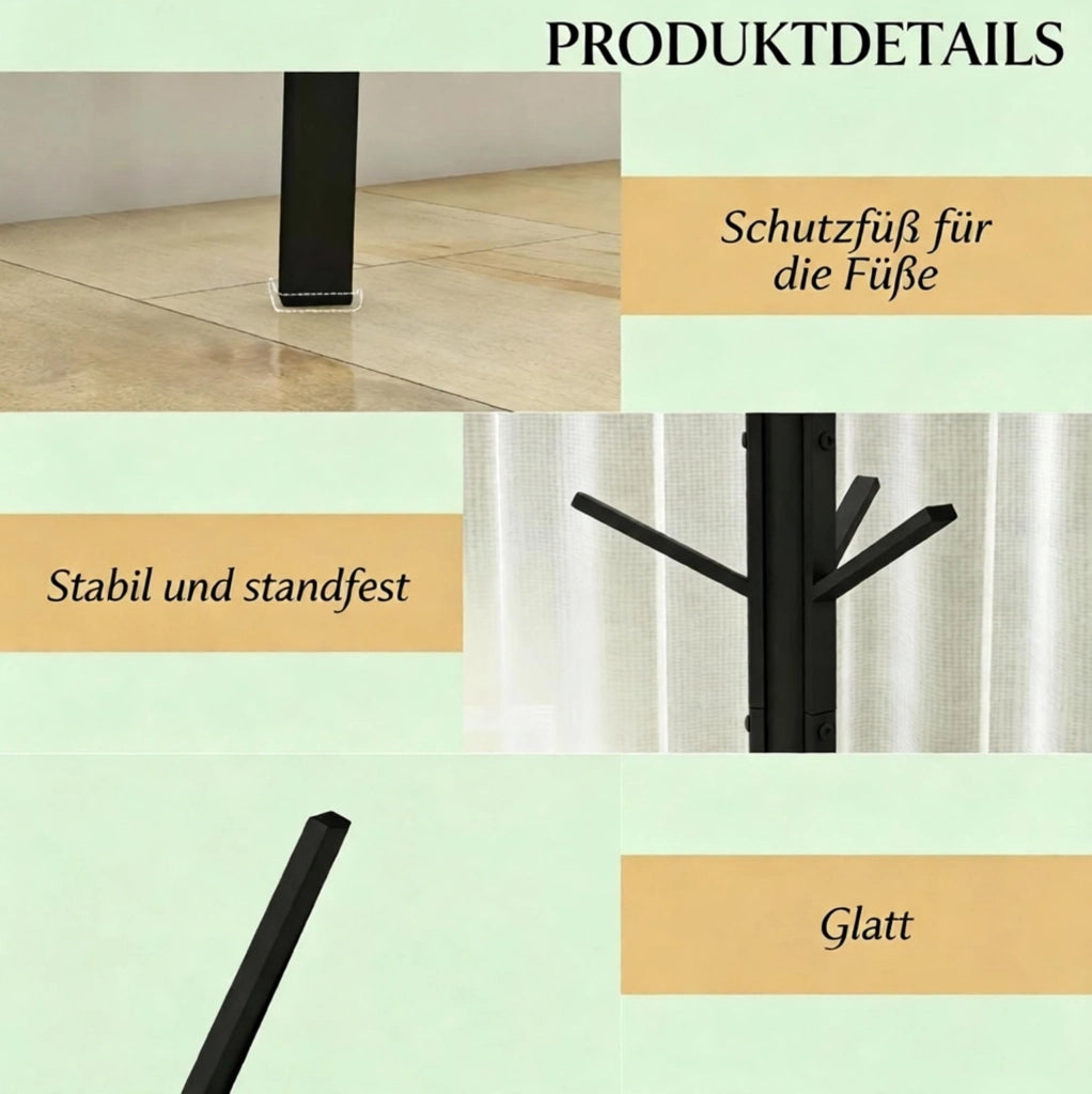 Portaabiti moderno in metallo e MDF con 9 ganci e mensola, colore nero, 45x45x180 cm