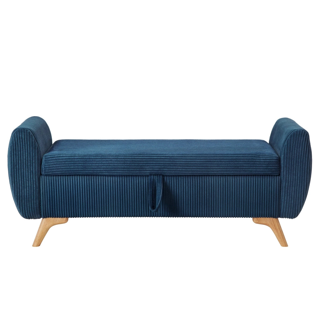PANCA Contenitore Pieghevole in Velluto a Coste Blu con Gambe in Legno