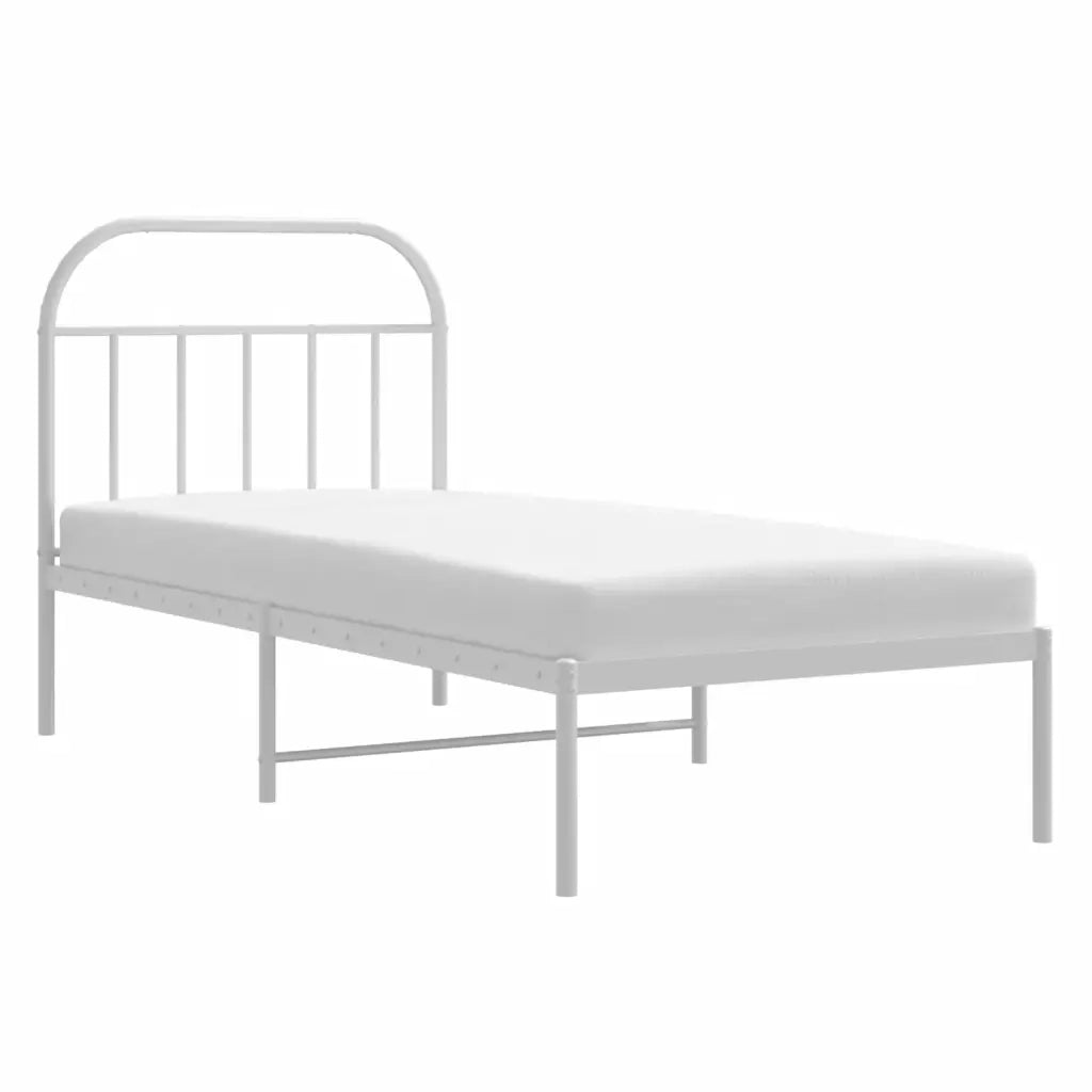 Letto singolo | Letto per adulti | Giroletto con Testiera Metallo Bianco 90x200 cm