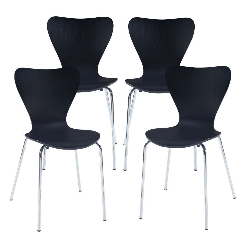 Set di 4 Sedie da Sala Essunga Impilabili - Nero / Cromato [en.casa]