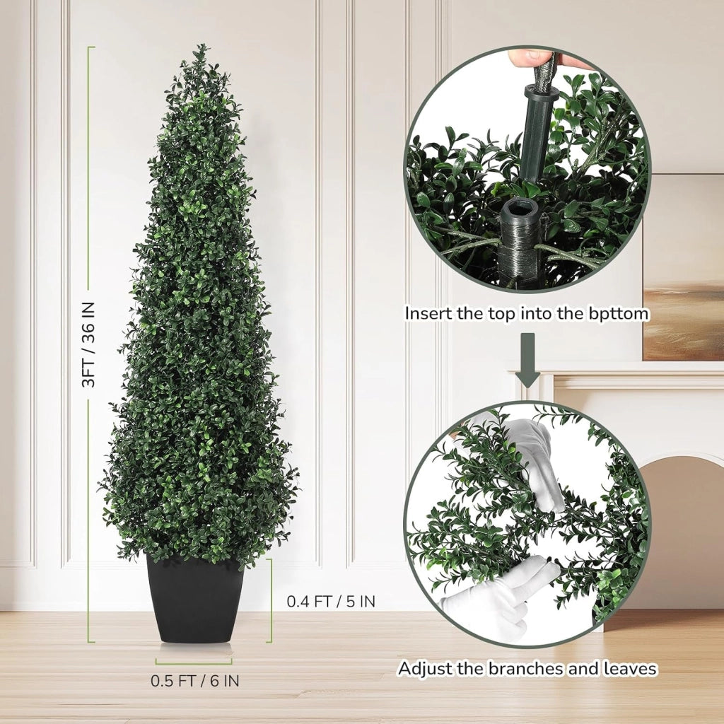 Set 2 Piante di Bosso Artificiale Topiaria 90 cm Resistenti UV per Ingresso