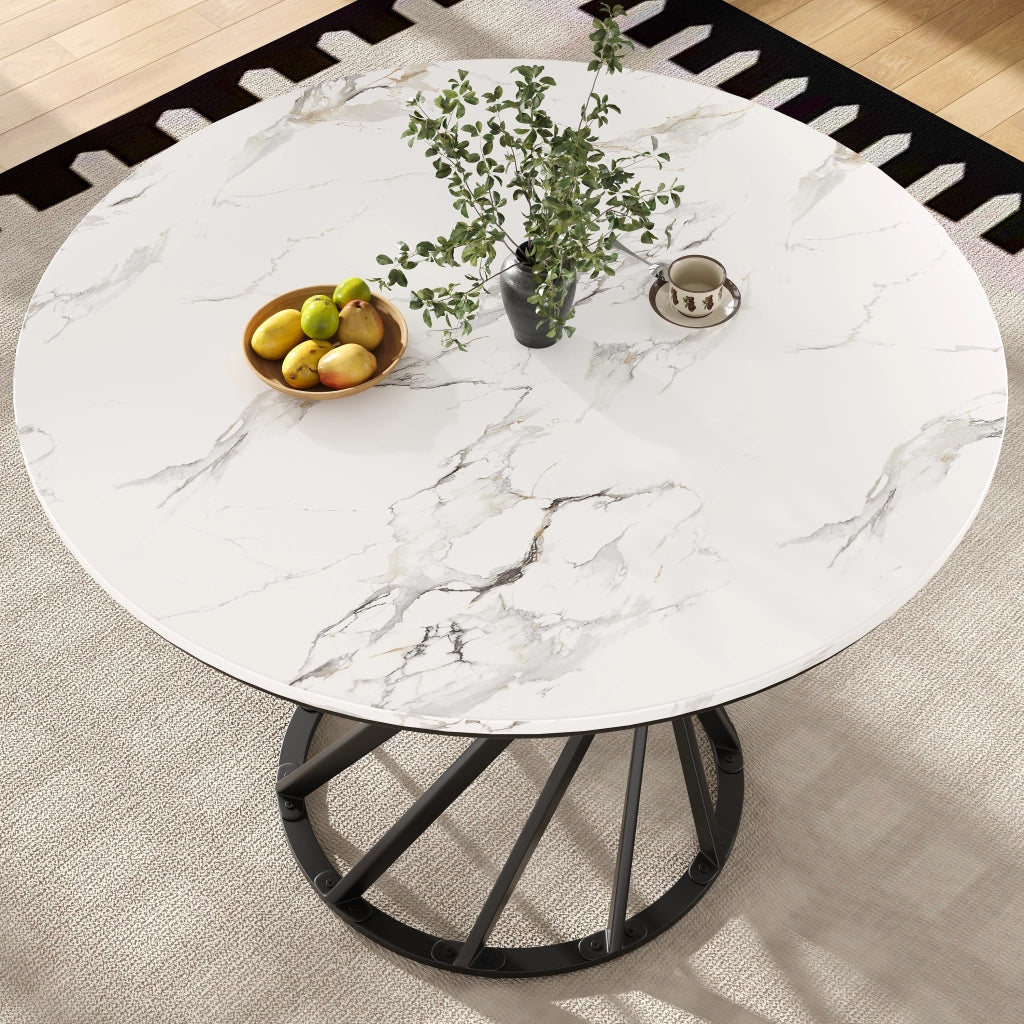 Tavolo da pranzo rotondo 80 cm in MDF bianco e metallo nero, stabile e versatile