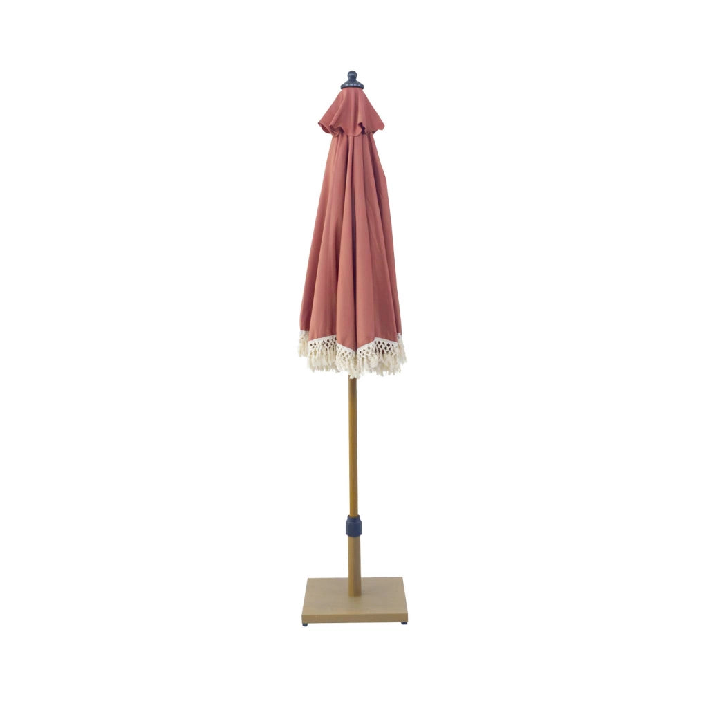 Ombrellone rotondo dritto con frange, ø2m, terracotta