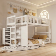 Letto a castello basso in pino; compensato e MDF; bianco; per materasso 140 x 200 cm