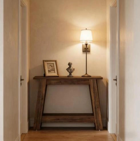 Tavolo consolle 105x30x80 cm a 2 ripiani aperti in marrone rustico