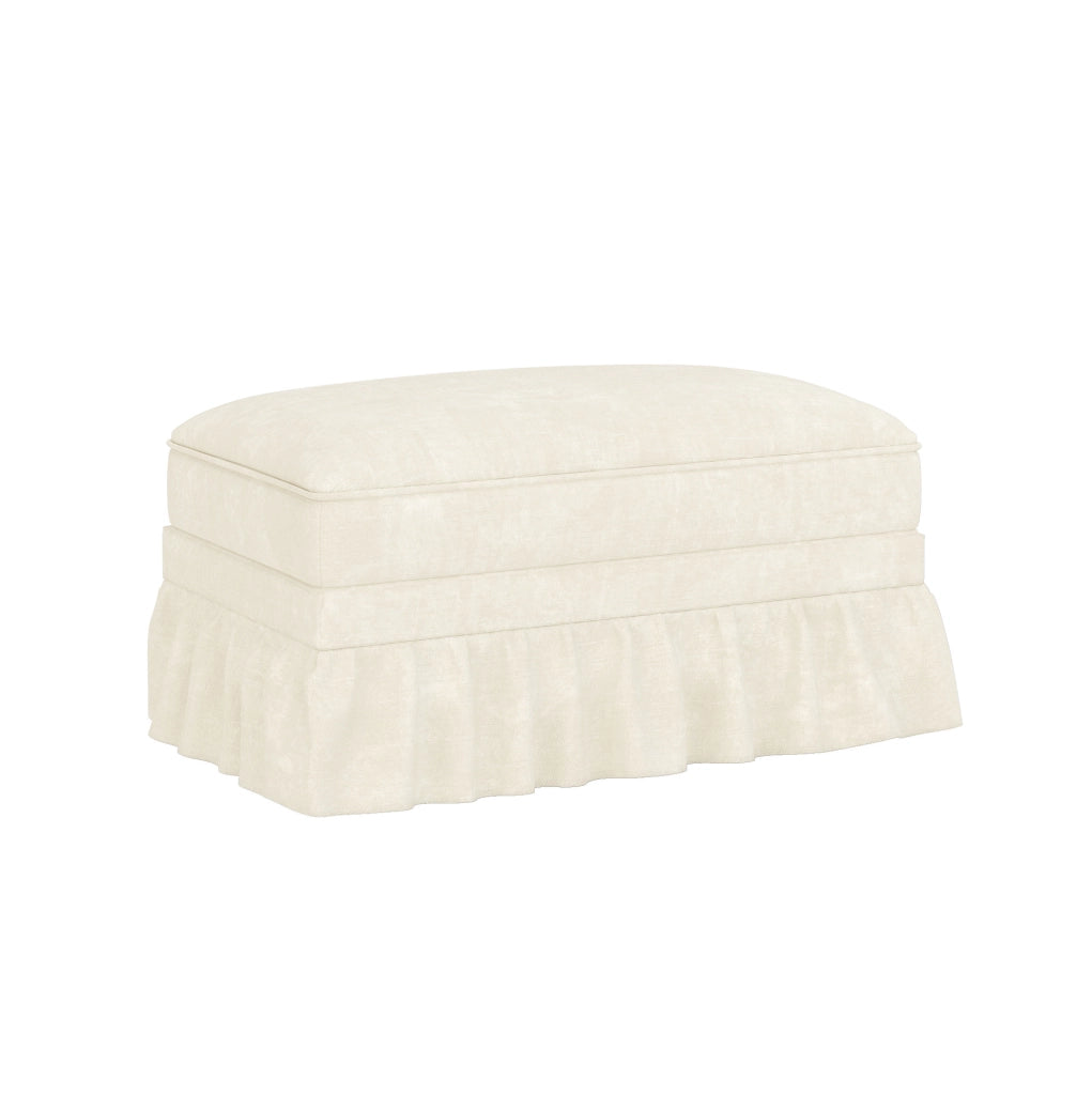 Pouf Windsor in tessuto chenille bianco con dettagli argentati